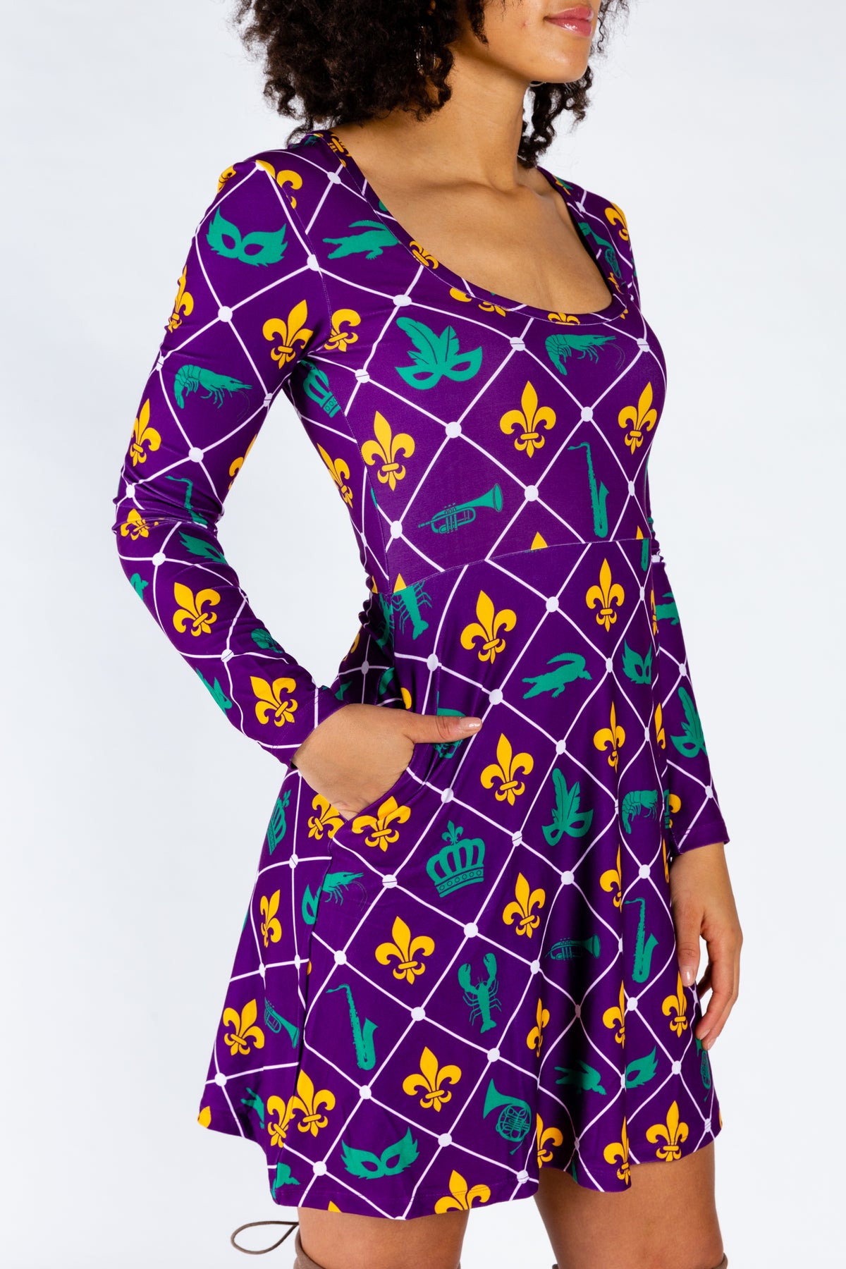 The Bourbon St. Special | Mardi Gras Printed Skater Dress - Shinesty