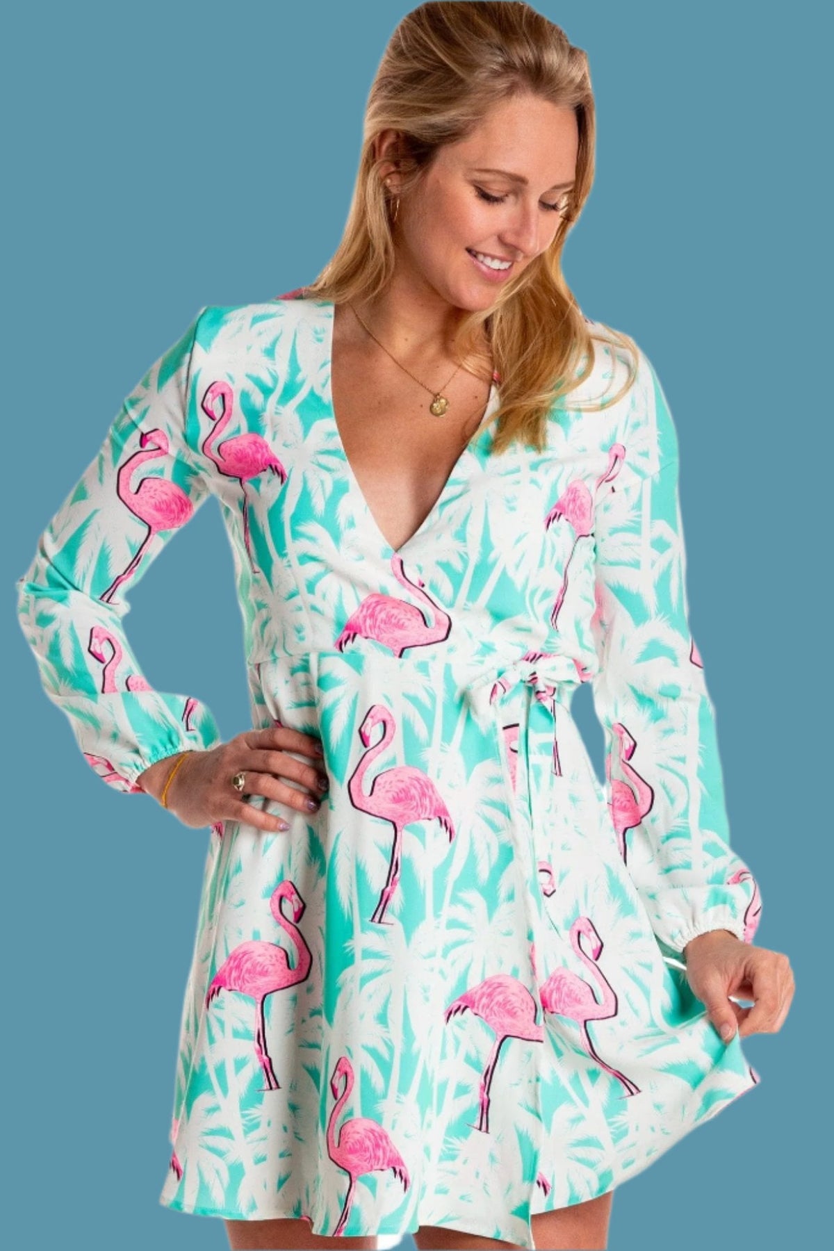 La Flamenca | Flamingos Wrap Dress - Shinesty