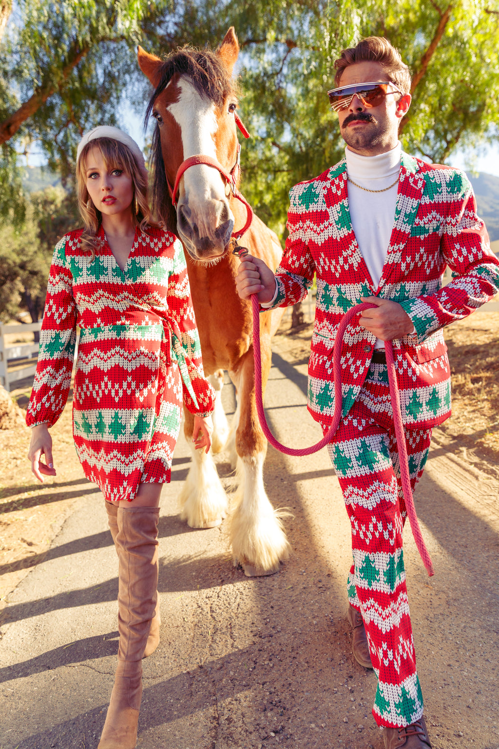 The Red Ryder | Knit Print Christmas Wrap Dress - Shinesty
