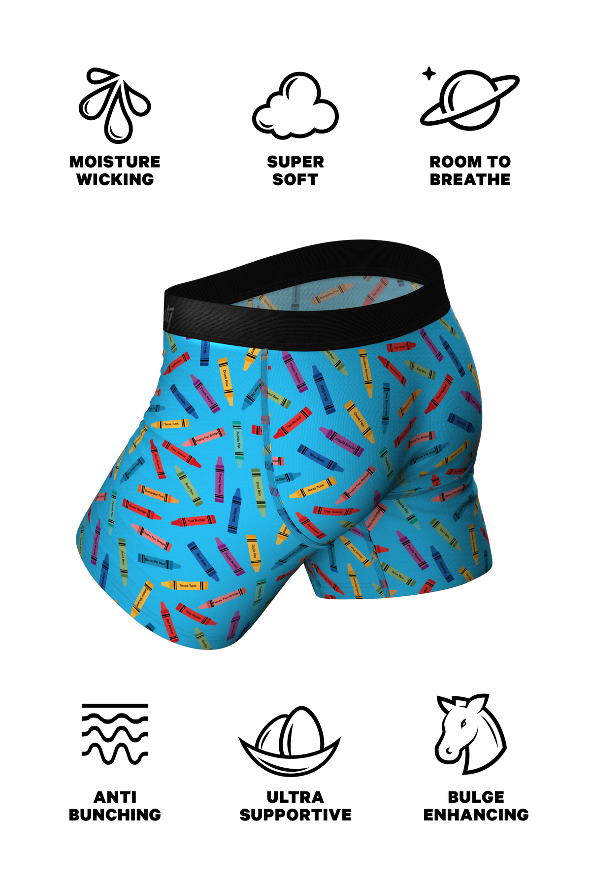 The 69 Pack | Crayon Print Ball Hammock® Pouch Underwear With Fly - Shinesty