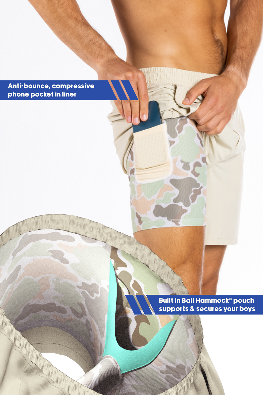 The Lieutenant | Khaki and Camo Ball Hammock® 9 Inch Athletic Shorts - Shinesty