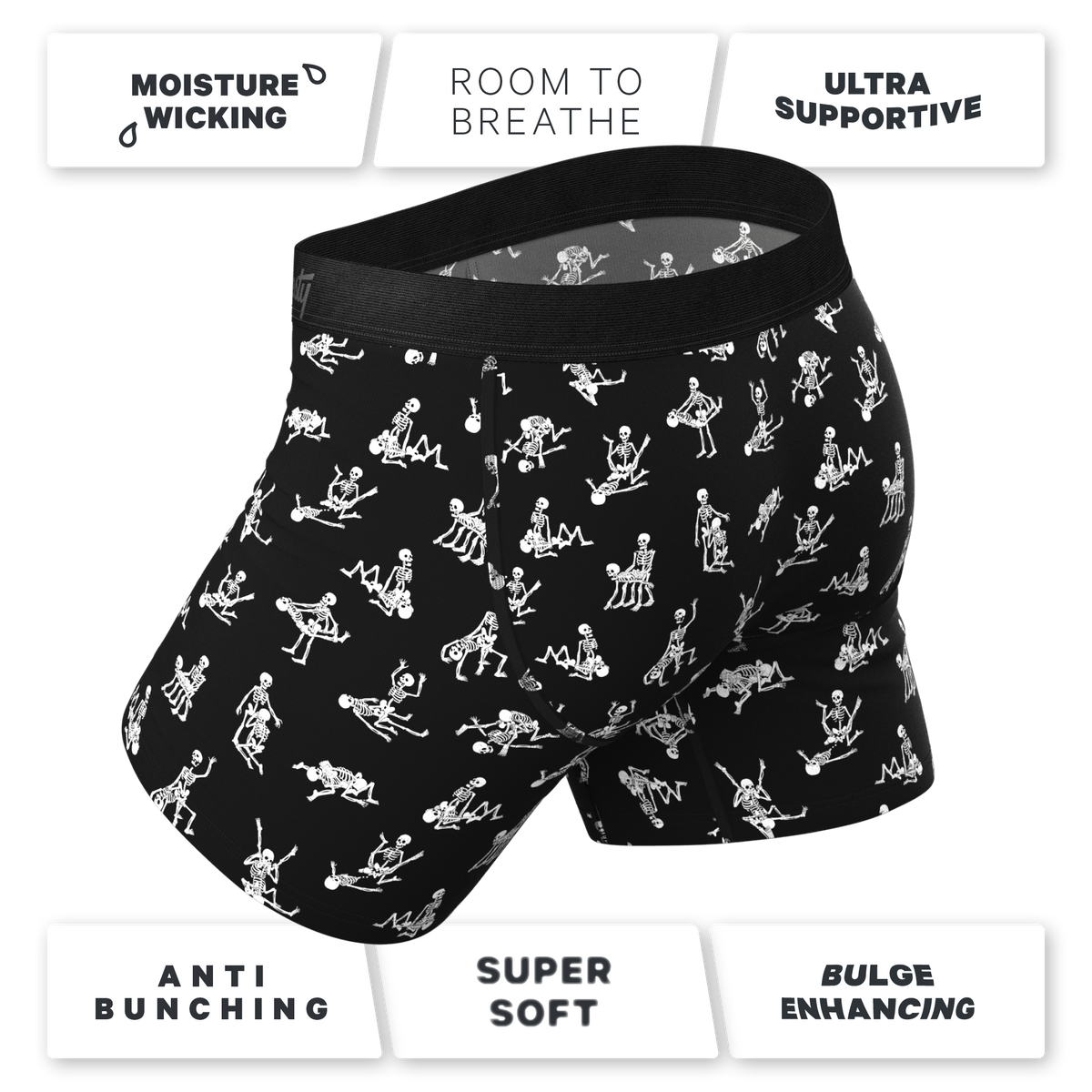 The Bare Back Bones | Glow in the Dark Skeletons Ball Hammock® Pouch Underwear With Fly - Shinesty