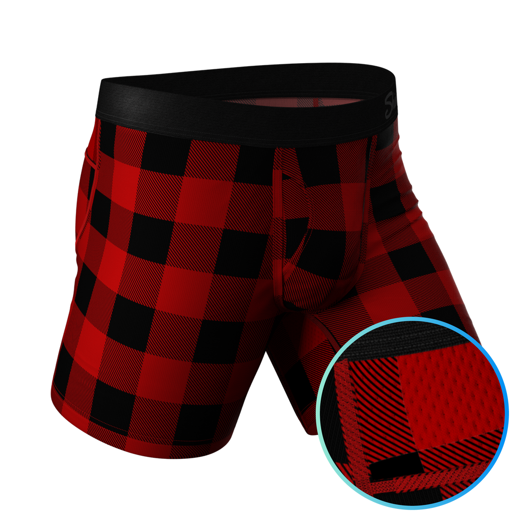 The Red & Black Lumberjack | Buffalo Check paradICE™ Cooling Ball Hammock® Underwear With Fly - Shinesty
