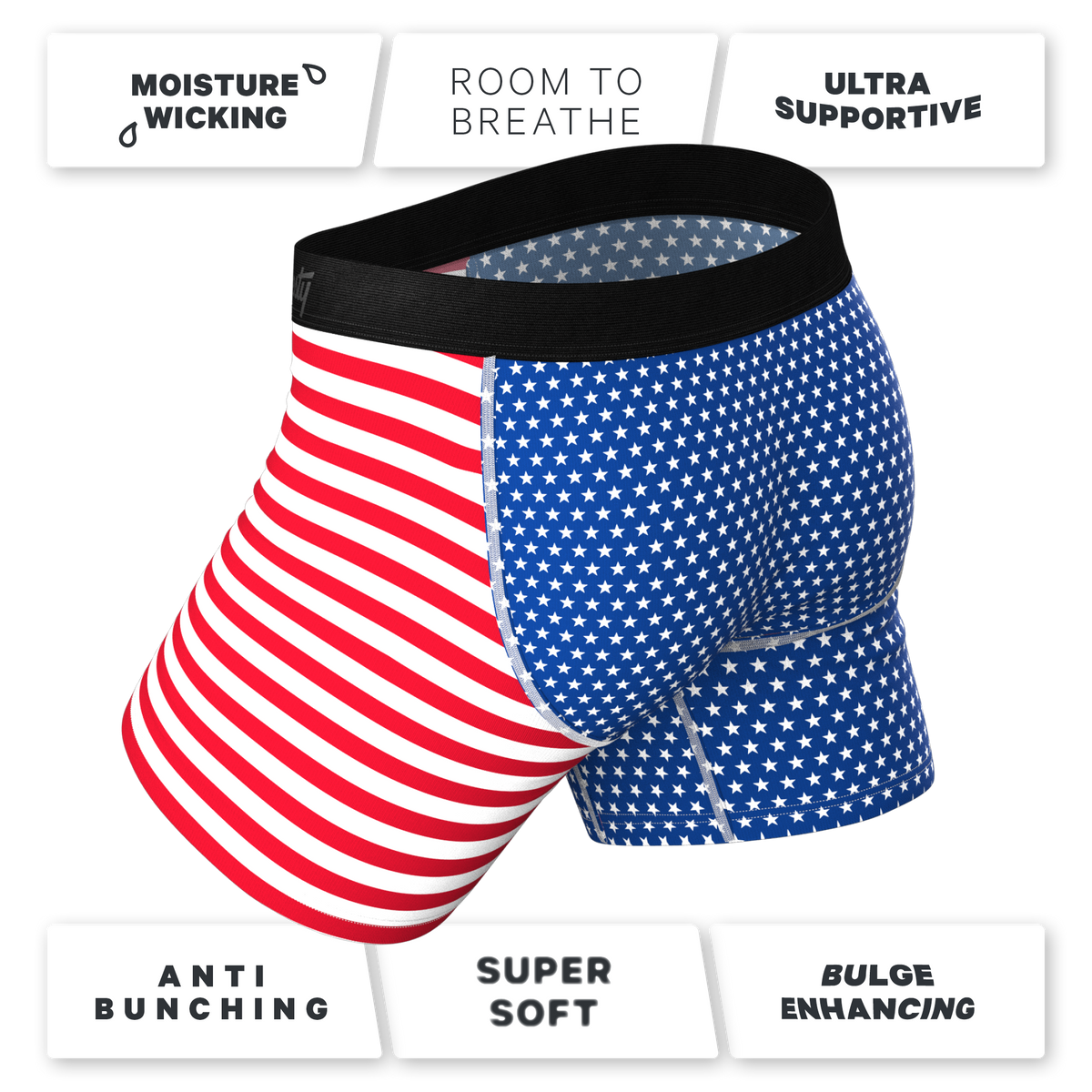 The Ellis Island | USA Flag Ball Hammock® Pouch Underwear With Fly - Shinesty
