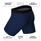 The Forget Me Not | Navy Dot Ball Hammock® Boxer - Long Leg - Shinesty