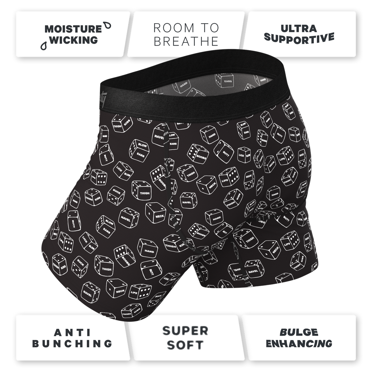 The Free For All | Glow In The Dark Dice Ball Hammock® Pouch Underwear With Fly - Shinesty