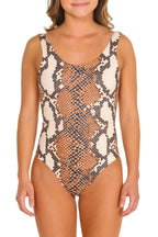 The Slithery Swimmer | Snakeskin One Piece Swimsuit - Shinesty