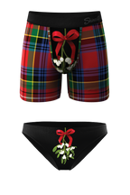 The Kiss Me There | Mistletoe Ball Hammock Boxer® And Bikini Matching Couples Underwear Pack - Shinesty