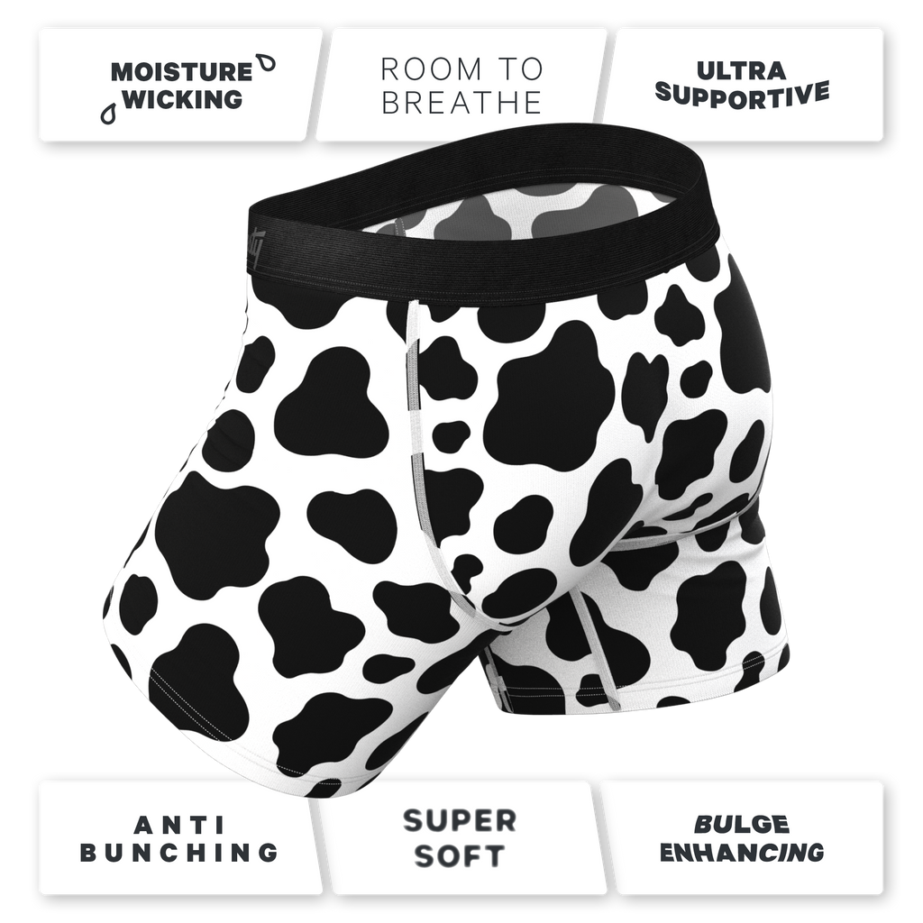 The Milk Me | Cow Print Ball Hammock® Pouch Underwear With Fly - Shinesty