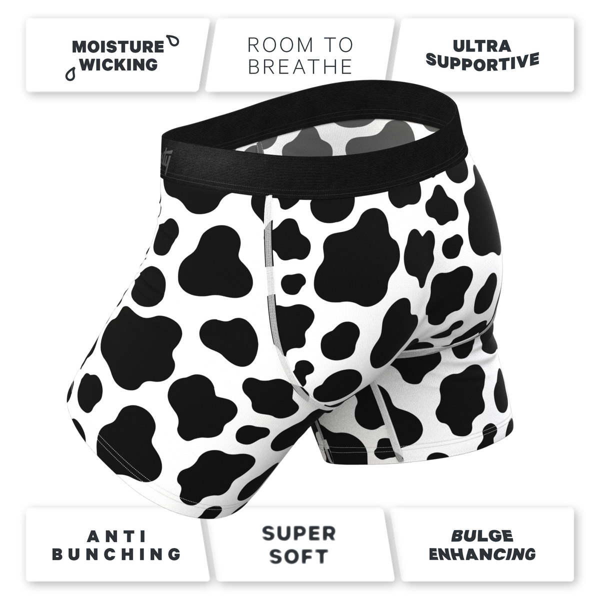 The Milk Me | Cow Print Ball Hammock® Pouch Underwear With Fly - Shinesty