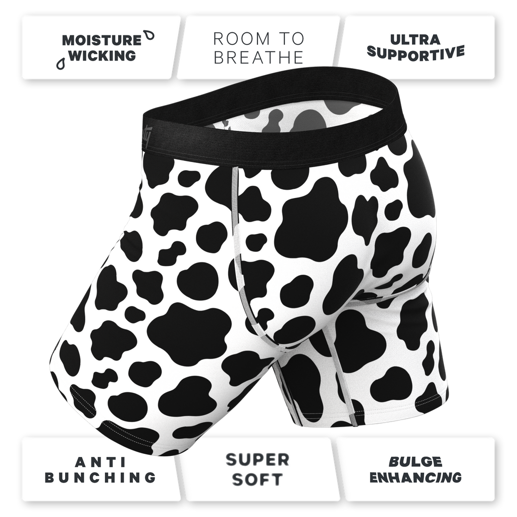 The Milk Me | Cow Print Ball Hammock® Boxer - Long Leg - Shinesty
