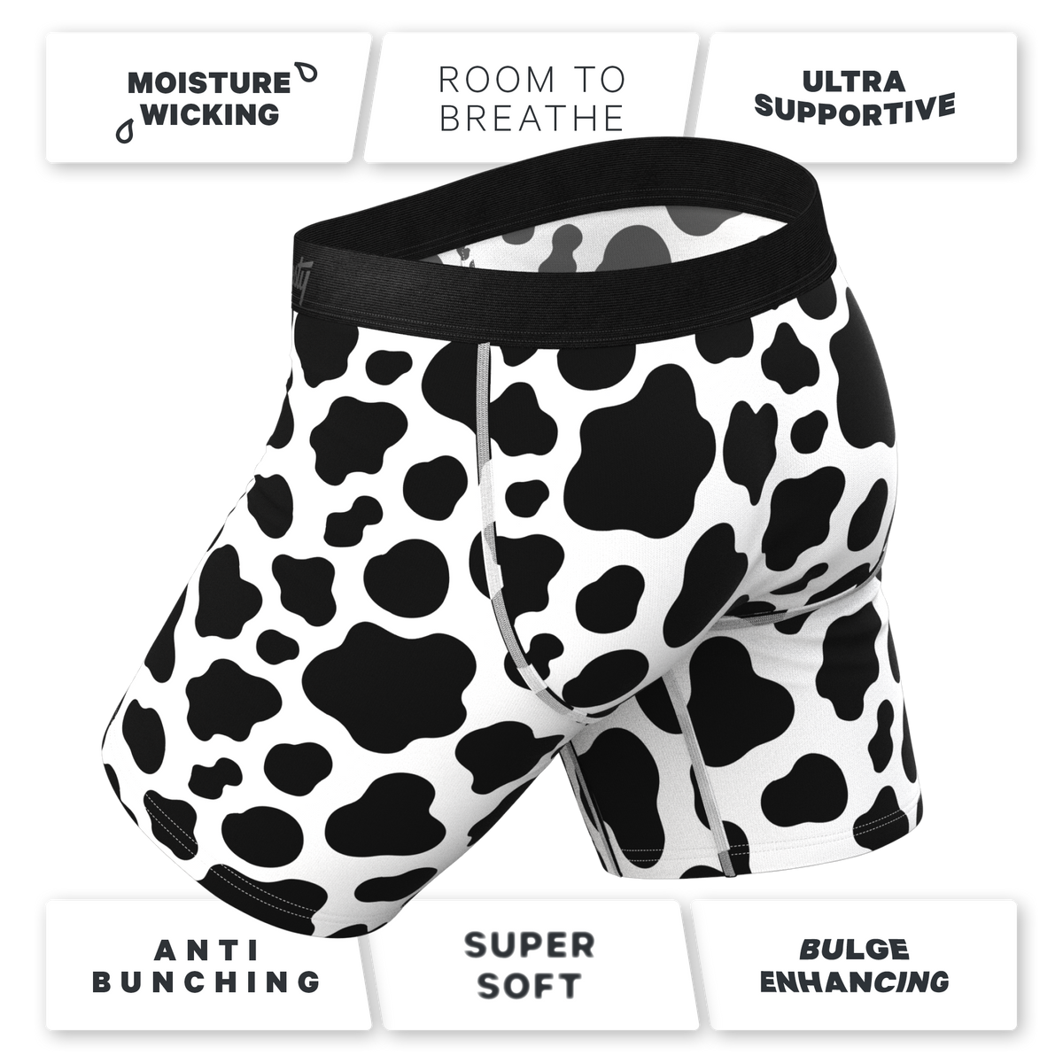 The Milk Me | Cow Print Ball Hammock® Boxer - Long Leg - Shinesty