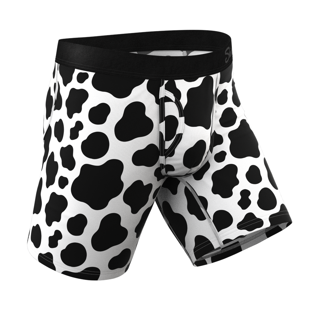 The Milk Me | Cow Print Ball Hammock® Boxer - Long Leg - Shinesty