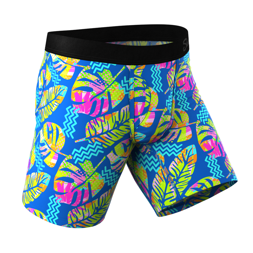 The Oahu Rendezvous | Tropical Leaves Ball Hammock® Boxer - Long Leg - Shinesty