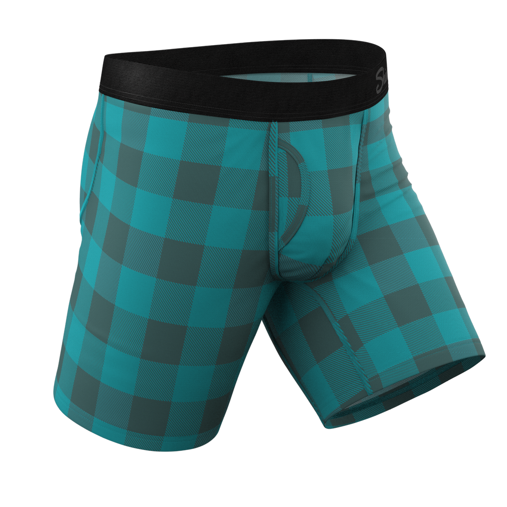 The Plaid And Simple | Green Buffalo Check Ball Hammock® Boxer - Long Leg - Shinesty