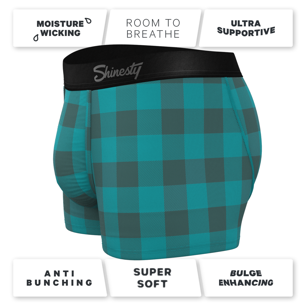 The Plaid And Simple | Green Buffalo Check Ball Hammock® Pouch Trunks Underwear - Shinesty