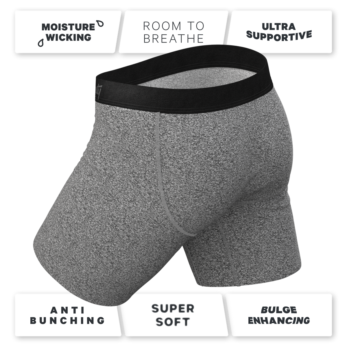 The Seattle Skyline | Black Marble Heather Ball Hammock® Boxer - Long Leg - Shinesty