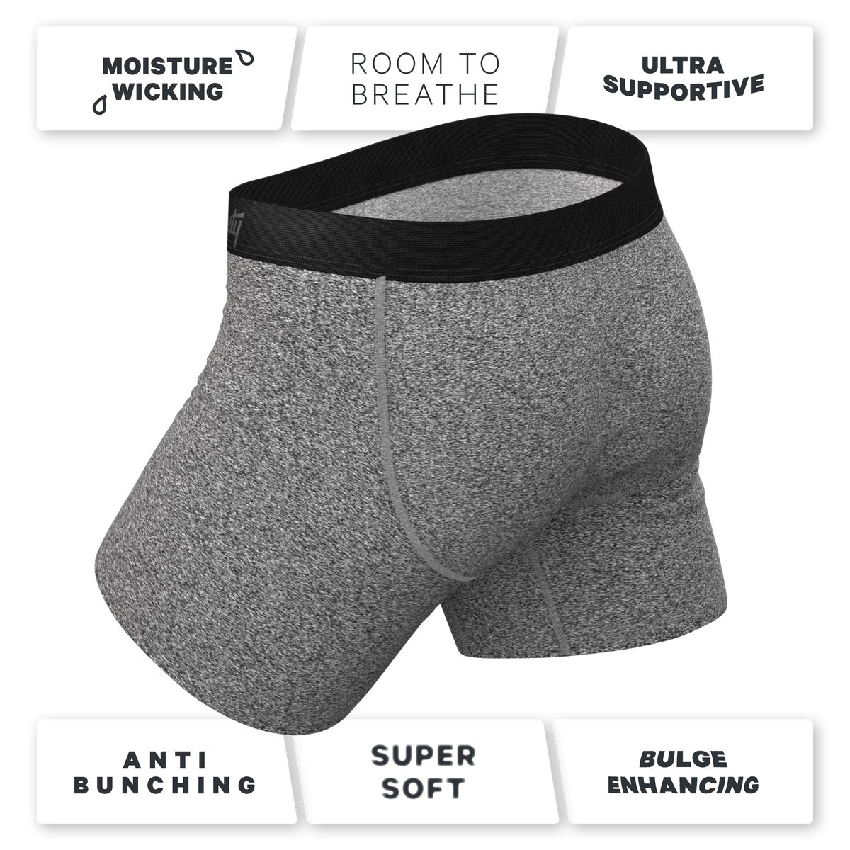 The Seattle Skyline | Black Marble Heather Ball Hammock® Pouch Underwear With Fly - Shinesty