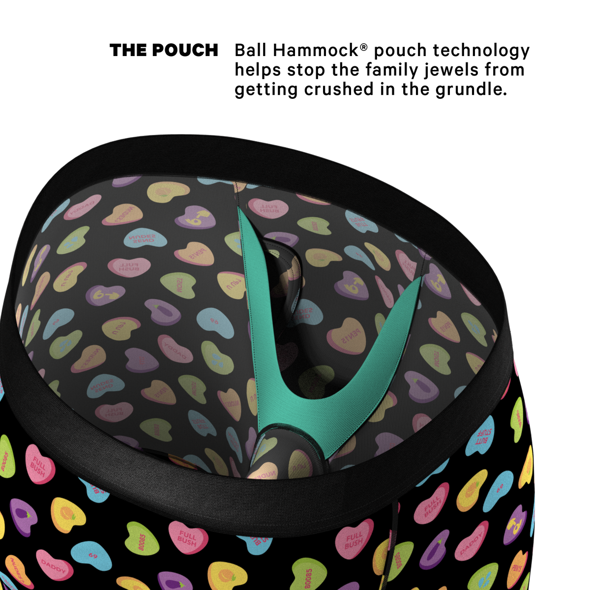 The Smooth Talker | Candy Hearts Ball Hammock® Pouch Underwear With Fly - Shinesty