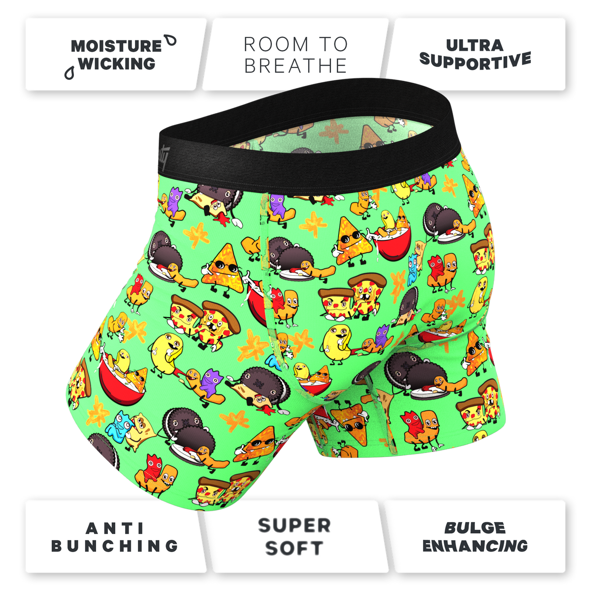 The Snackhanalia | Junk Food Ball Hammock® Pouch Underwear With Fly - Shinesty