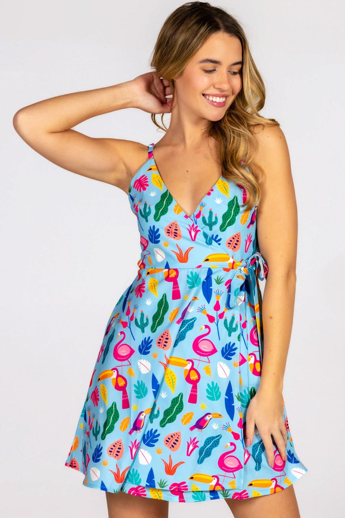 The Birds Of Paradise | Tropical Bird Strappy Dress - Shinesty
