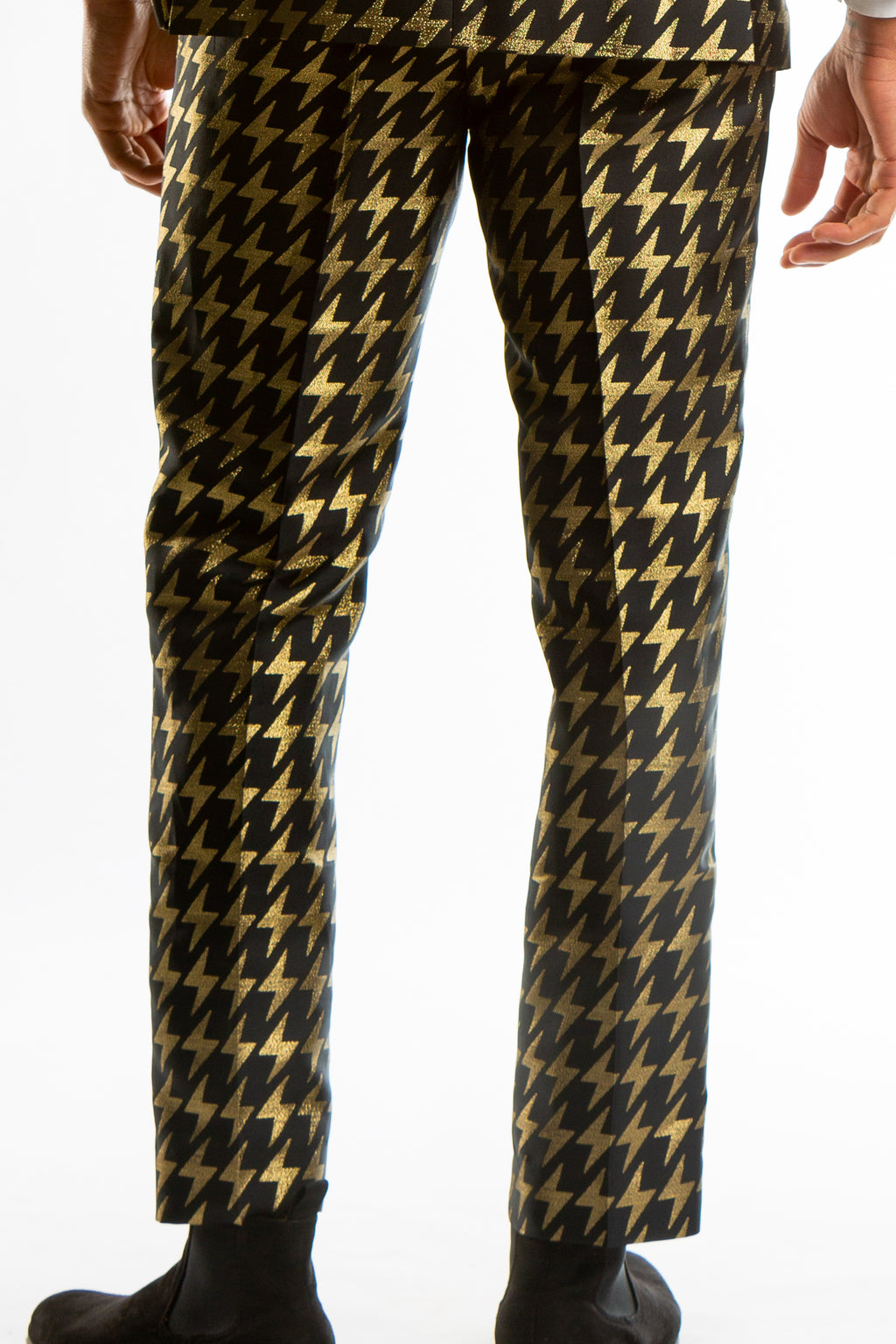 The Caviar and Cocktails | Gold Jacquard Black Label Suit Pants - Shinesty