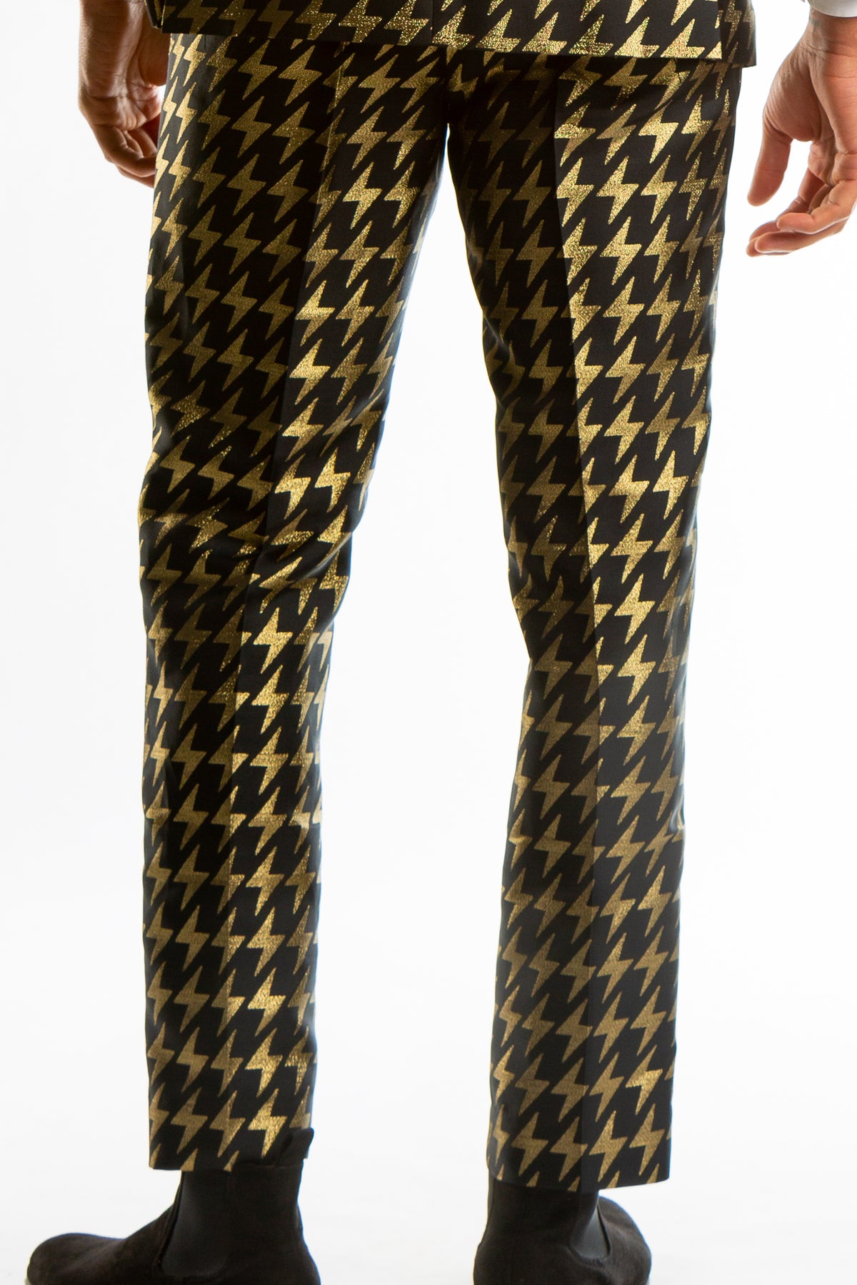 The Caviar and Cocktails | Gold Jacquard Black Label Suit Pants - Shinesty
