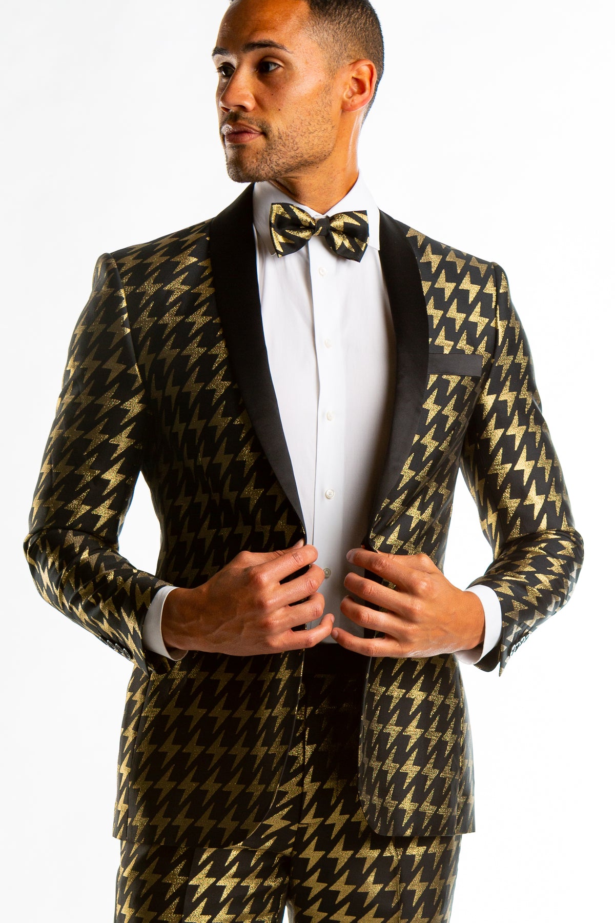 The Caviar and Cocktails | Gold Jacquard Black Label Suit - Shinesty