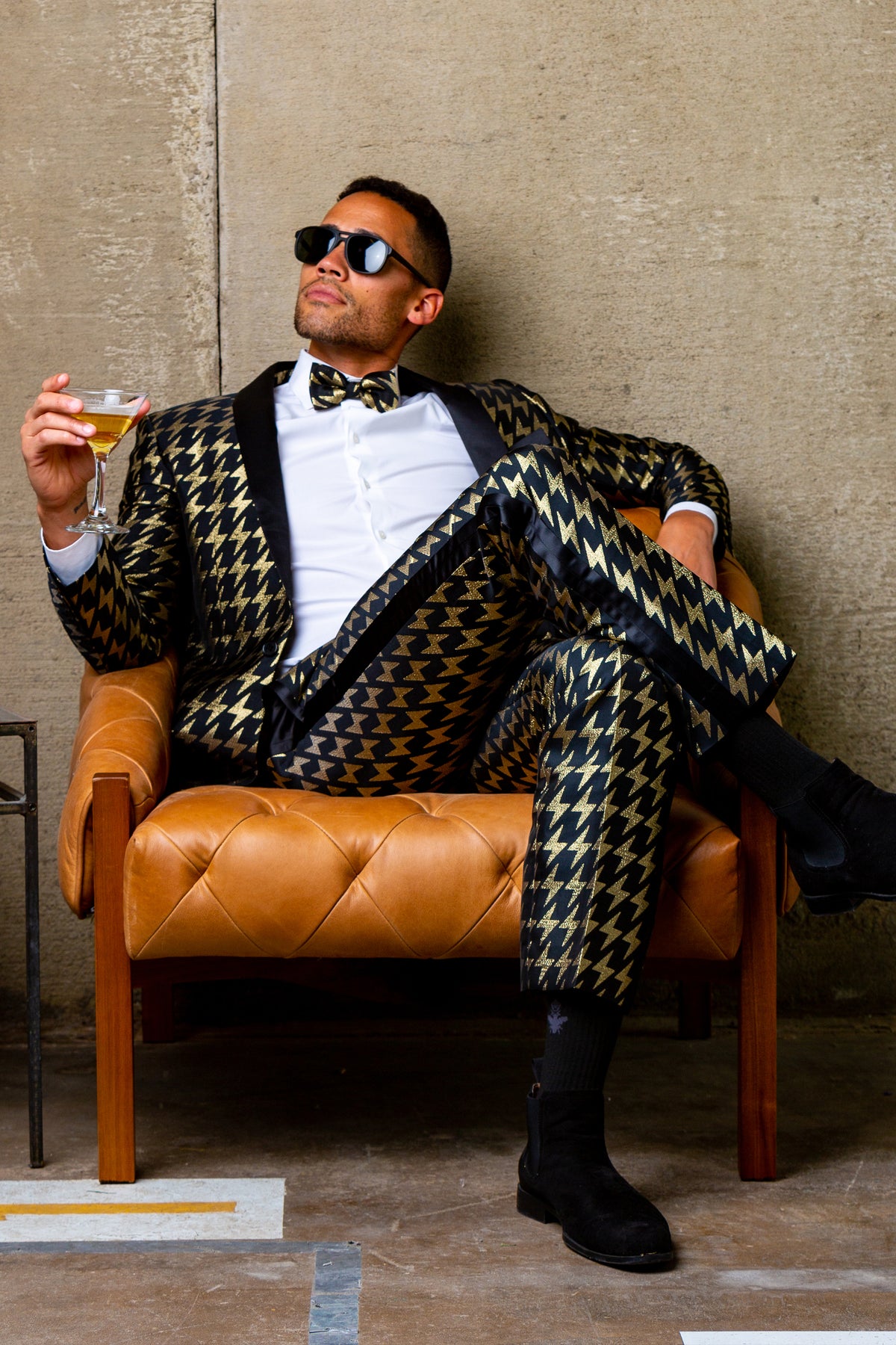 The Caviar and Cocktails | Gold Jacquard Black Label Suit - Shinesty