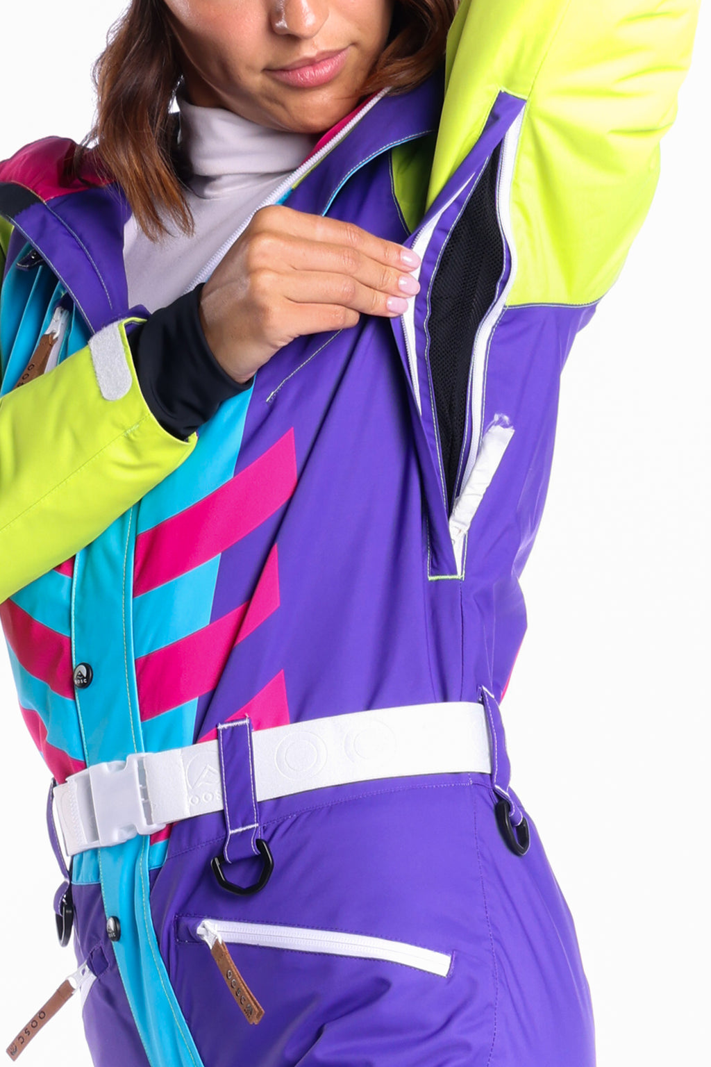 The Chute Your Shot | Neon Purple Retro Women's One Piece Ski Suit - Shinesty