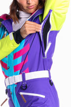The Chute Your Shot | Neon Purple Retro Women's One Piece Ski Suit - Shinesty