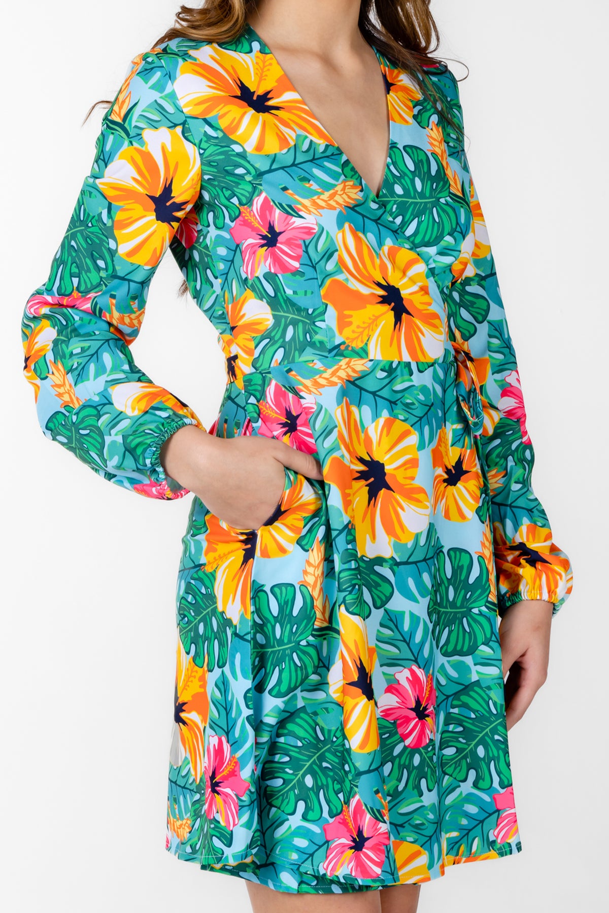 The Hibiscus Honeymoon | Floral Hawaiian Wrap Dress - Shinesty
