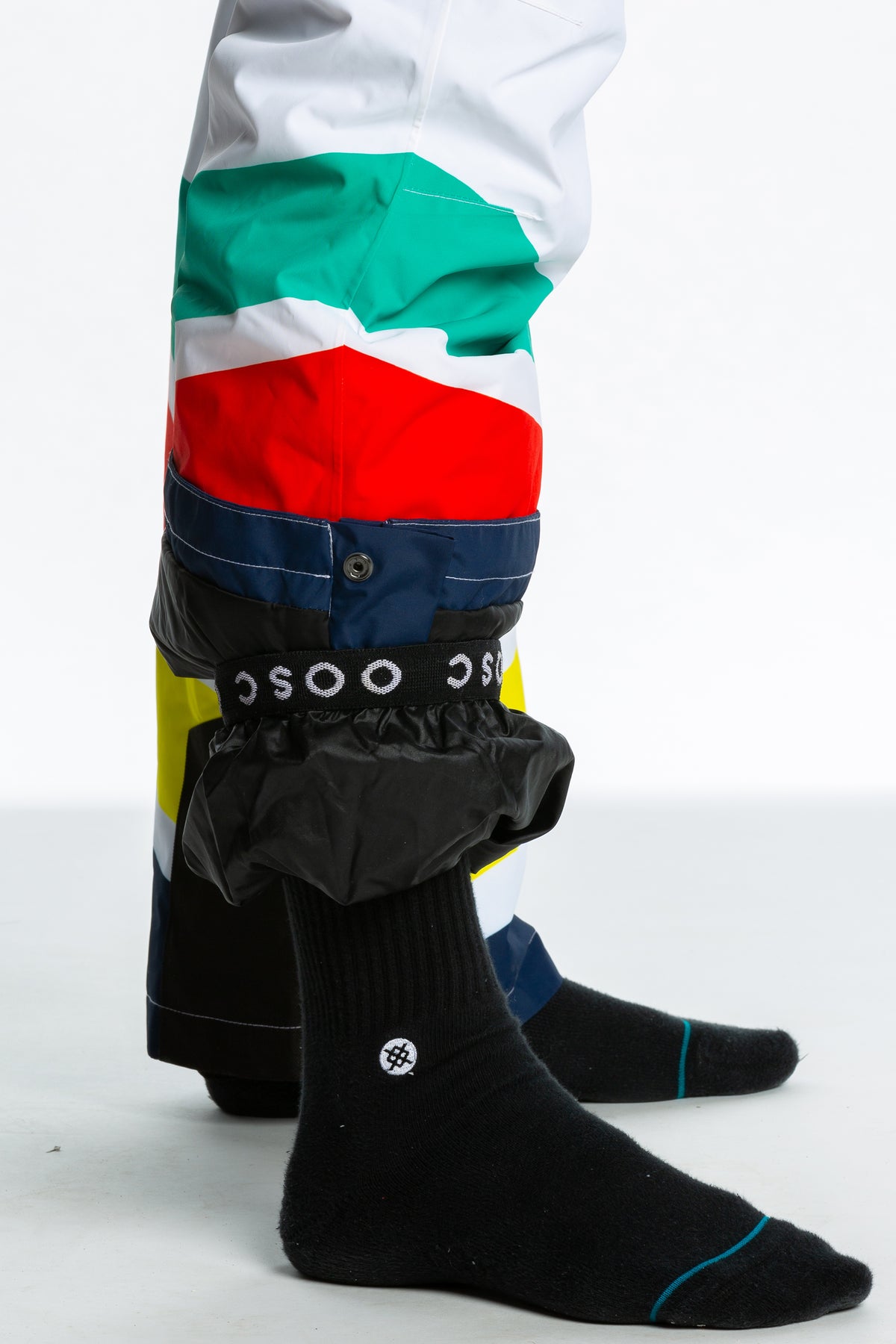 The Mogul Maniac | Mens White Retro Striped Ski Suit - Shinesty
