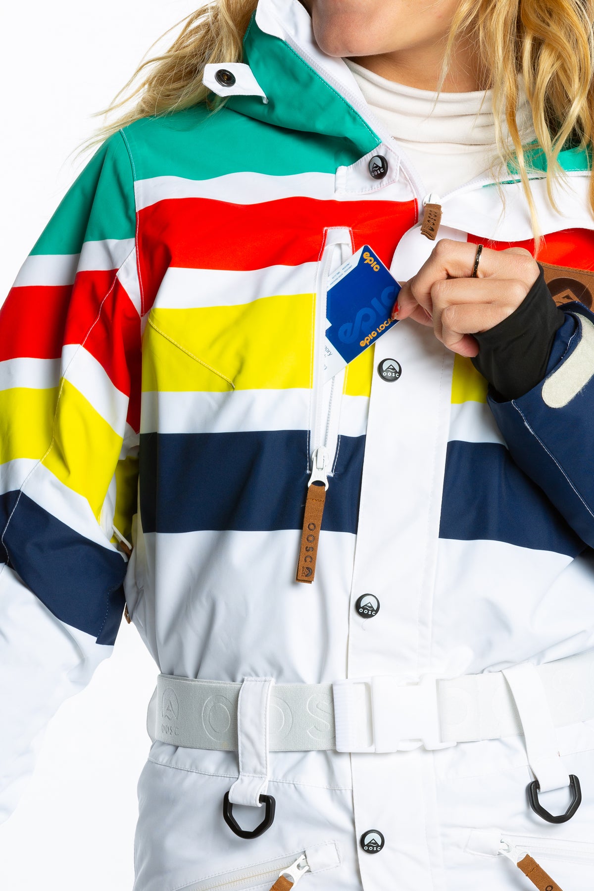 The Mogul Maniac | White Retro Striped Women's One Piece Ski Suit - Shinesty