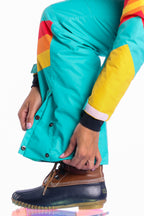The Side Country Sender | Turquoise Striped Retro Women's One Piece Ski Suit - Shinesty