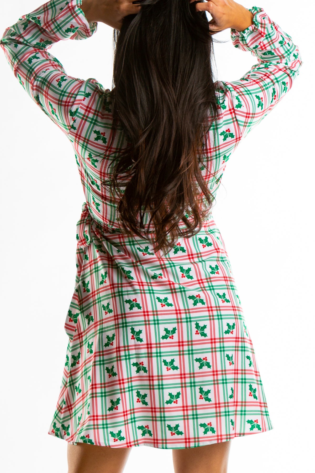 The Smooches | Mistletoe Plaid Christmas Wrap Dress - Shinesty