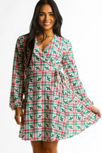 The Smooches | Mistletoe Plaid Christmas Wrap Dress - Shinesty