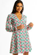 The Smooches | Mistletoe Plaid Christmas Wrap Dress - Shinesty